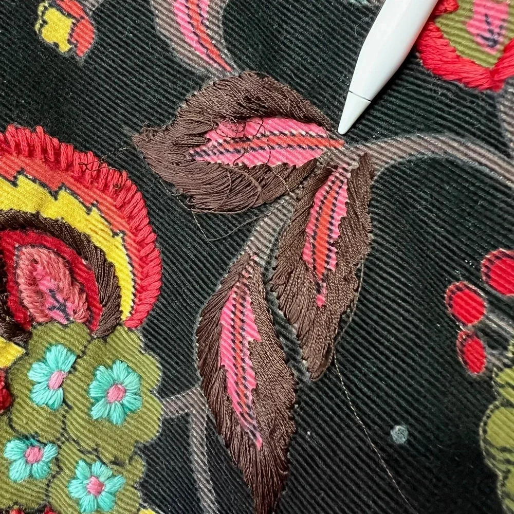Megan Park‎ England Skirt Womens Corduroy Black Embroidered Boho Floral Y2K